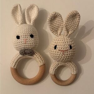 Handmade Crochet Bunny Rattle Toy - Cream pack of two